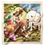 Floral Köpek Dostları Desenli Bandana Fular