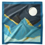 Altın Detaylı Gece Manzara Desenli Bandana Fular