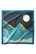 Altın Detaylı Gece Manzara Desenli Bandana Fular