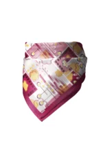 Bordo Geometrik Çiçek Desenli Bandana Fular - Görsel 4