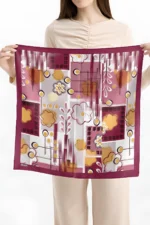 Bordo Geometrik Çiçek Desenli Bandana Fular - Görsel 3