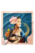 Çiçekli Kadın Desenli Bandana Fular