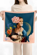 Çiçekli Kadın Desenli Bandana Fular - Görsel 3