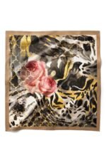 Altın İzli Gül Desenli Bandana Fular - Görsel 4