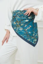 Turkuaz Dallar Desenli Bandana Fular - Görsel 2