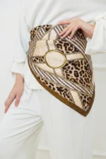 Altın Halka Leopar Desenli Bandana Fular - Görsel 3